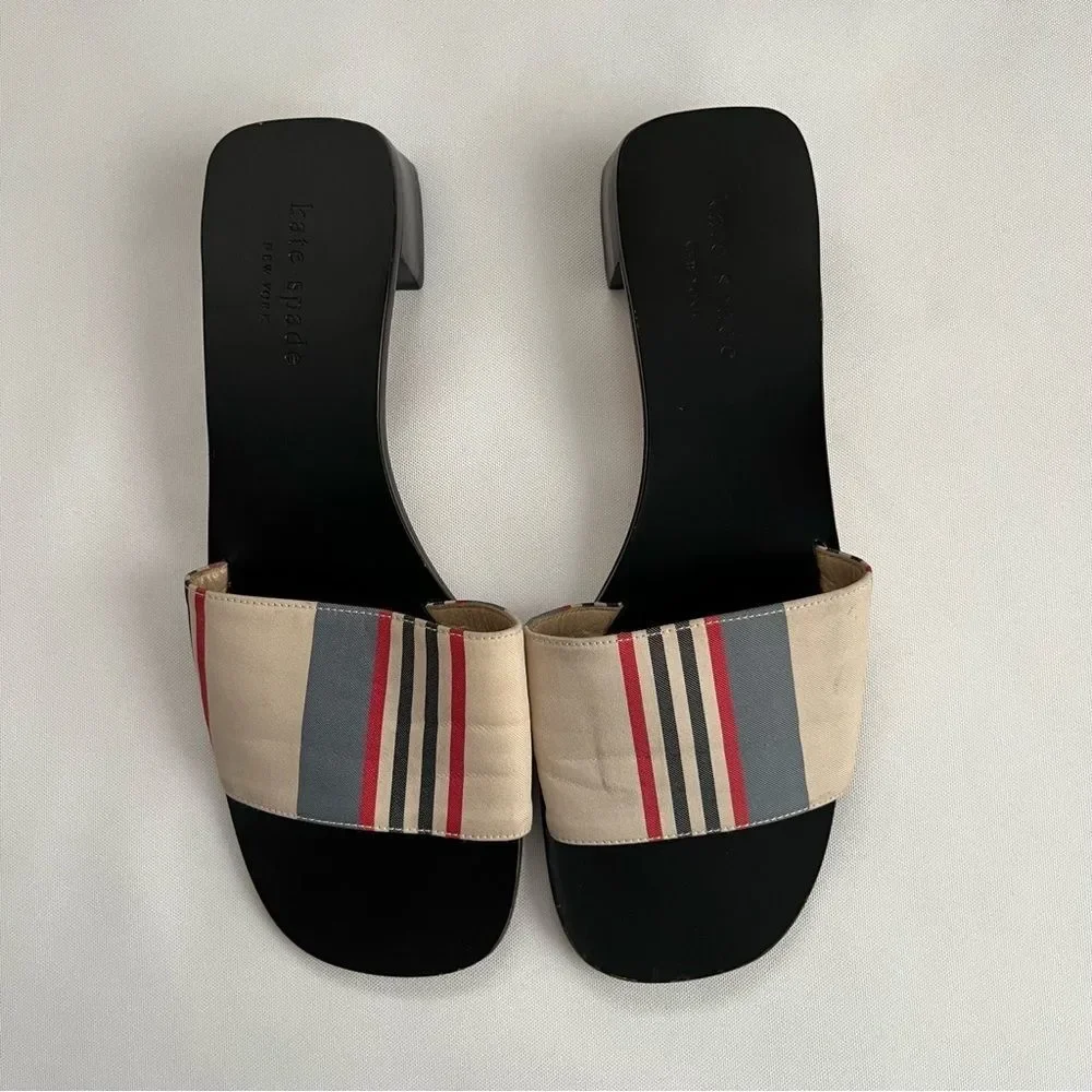 Kate Spade New York Mirabel Sarat Striped Canvas Fabric Heeled Sandals Size 6.5M
